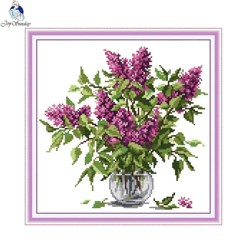 Lilac Floral Pattern Cross Stitch Kit 11CT or 14CT