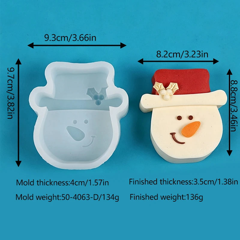 Snowman-shaped silicone mold and finished snowman candle size 8.2 cm x 8.8cm