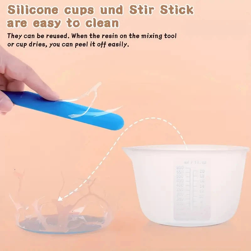 Set of Silicone Measuring Cups and Stir Sticks for Epoxy Resin Molds and Candle Making