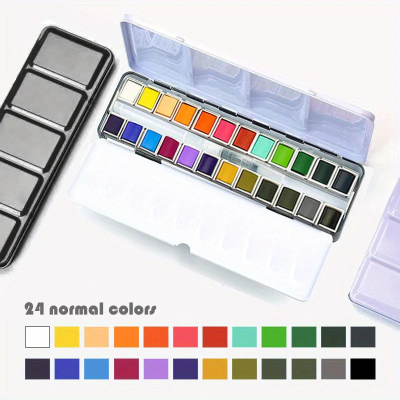Ginflash 48 or 24 Watercolor Paint Set With Paint Brush