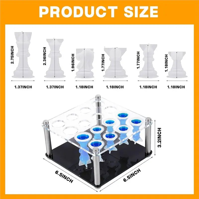 16 Piece Silicone Chess Set Mold - Epoxy Resin - With Chess Piece Holder