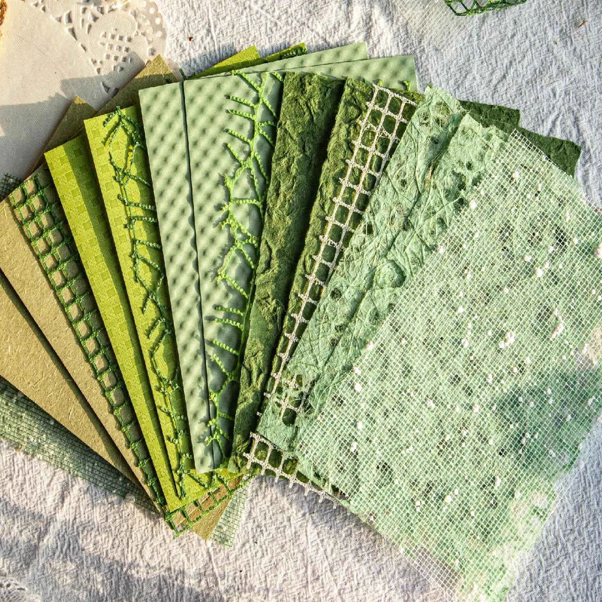 16 Sheets/pack Handmade Textured Paper for Scrapbooking, Collage in shades of green
