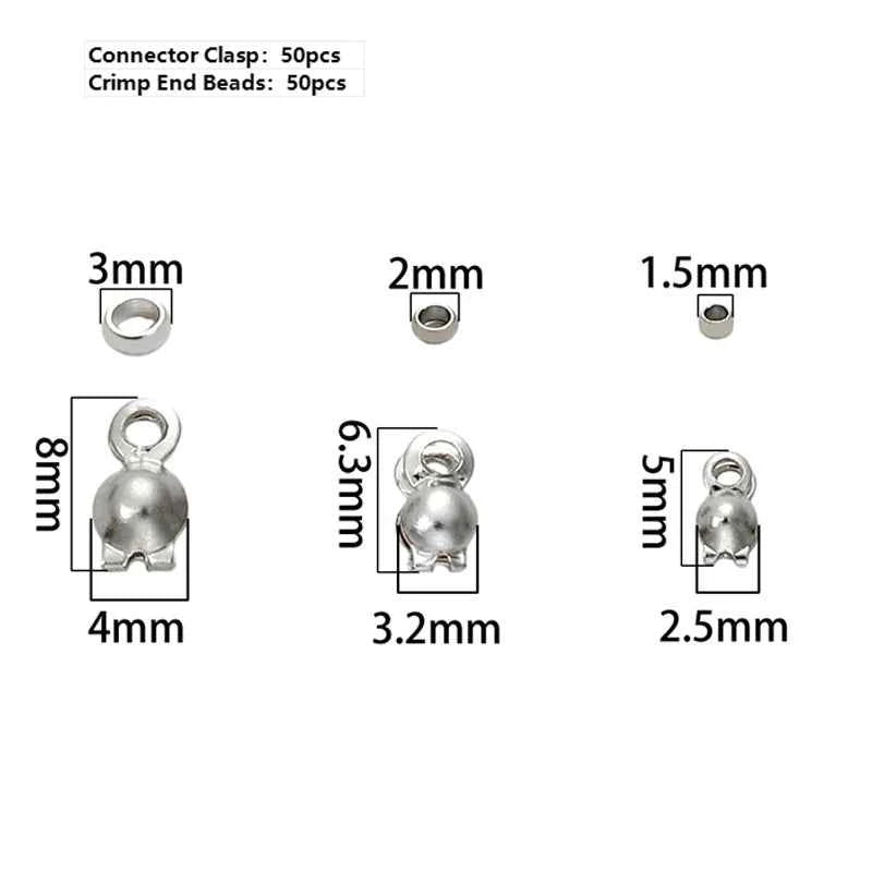 50pcs Stainless Steel and Gold Plated Connector Clasp Crimp End Beads for Bracelets, Necklaces - Jewelry Making Supplies