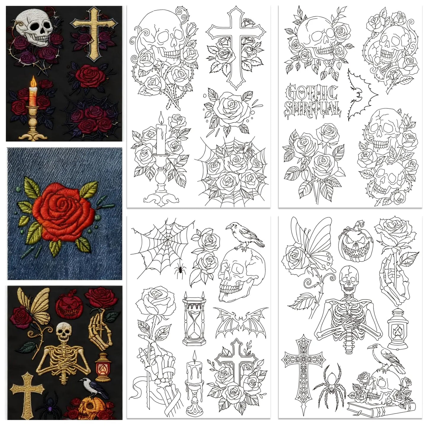 4-Sheet Floral Embroidery Pre-Printed Water-Soluble Designs on Stick & Stitch Paper