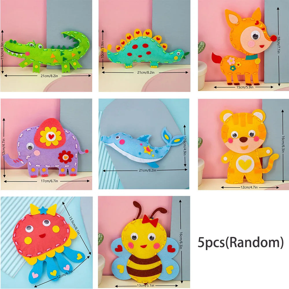 Cartoon Animal Beginning Sewing Craft Kit for Kids - Either 2, 3, or 5 Random Animals