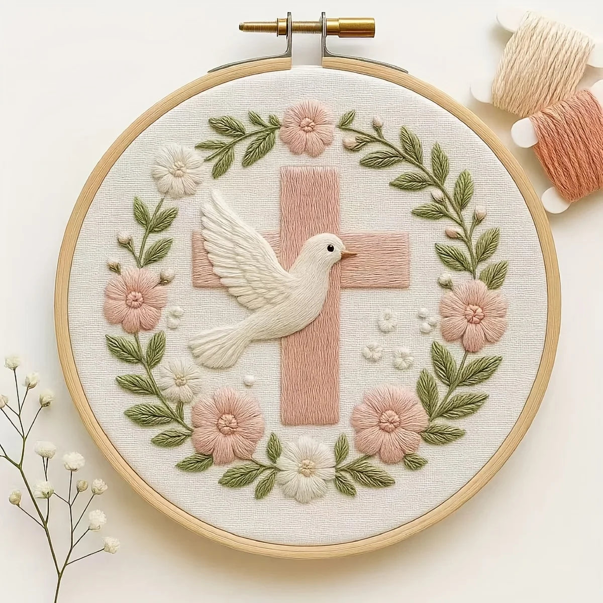 Embroidery With Cross and Dove