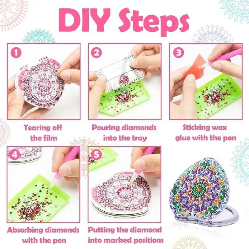 Floral Diamond Art Compact Mirror Kit, Heart or Round