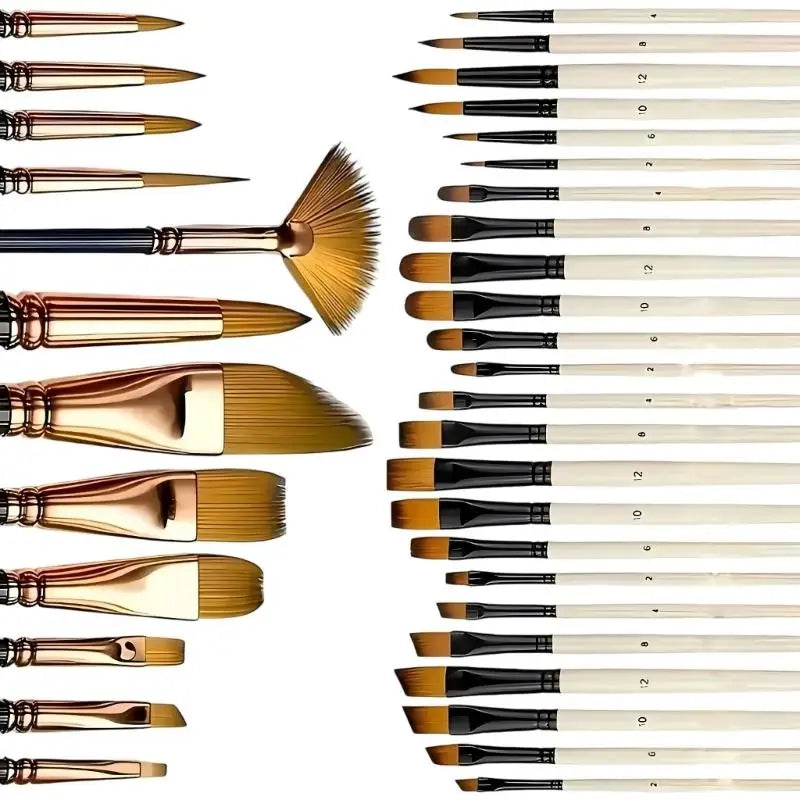 36Pcs Wooden Handle Paint Brushes - Soft Nylon Bristles