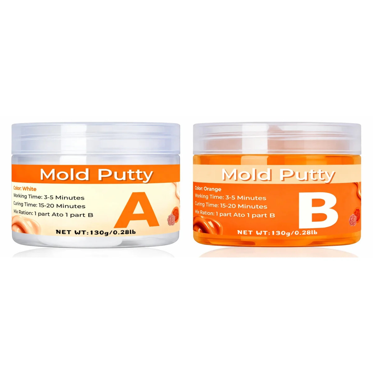 Two jars of orange A and B Mold Putty 130g/0.28lb