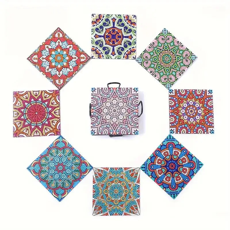 Set of 8 Diamond Art Coaster Set - Mandala Theme
