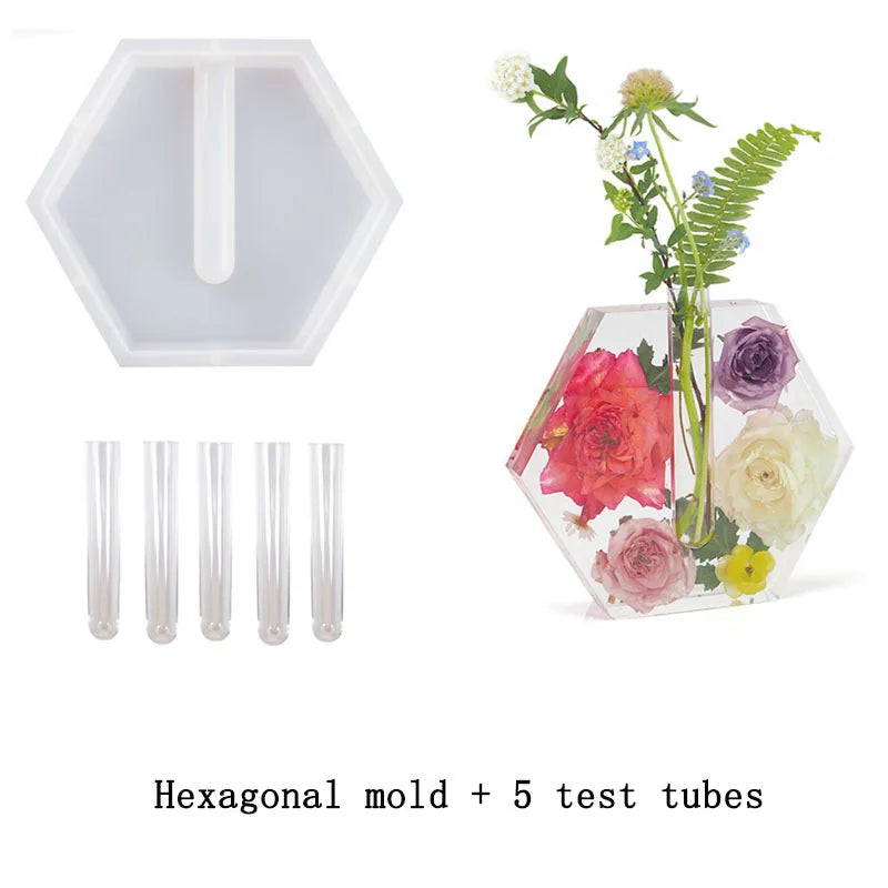Hexagon Silicone Molds Flower Vase for Epoxy Resin