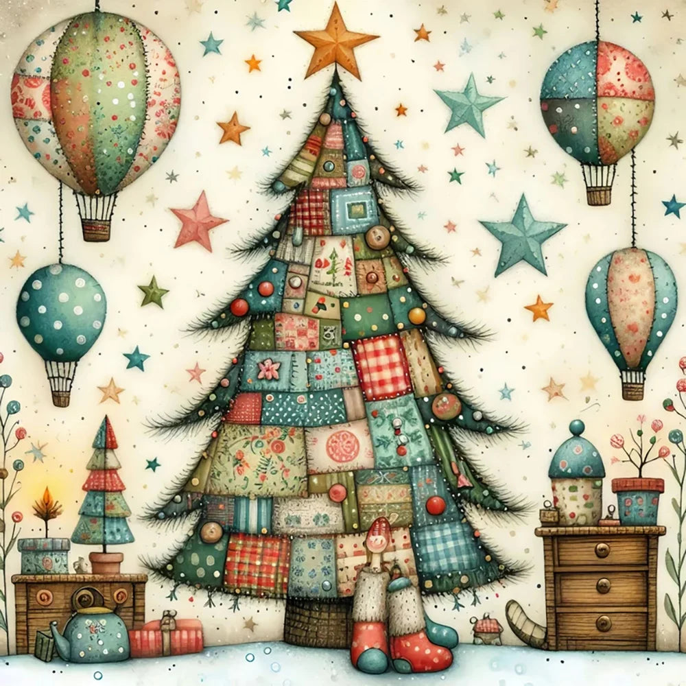 Diamond Art Christmas Tree Kits - Round and Various Sizes