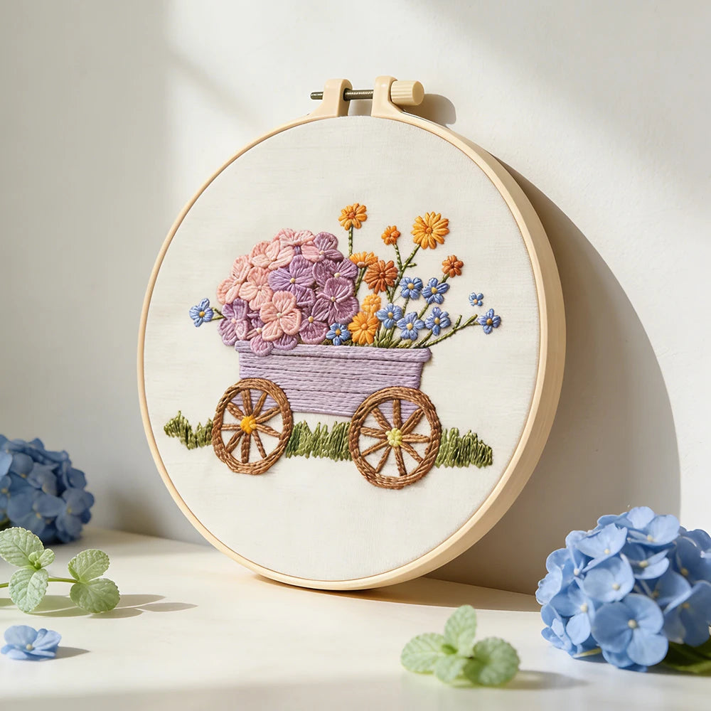 Flowers and Cart Embroidery Kit