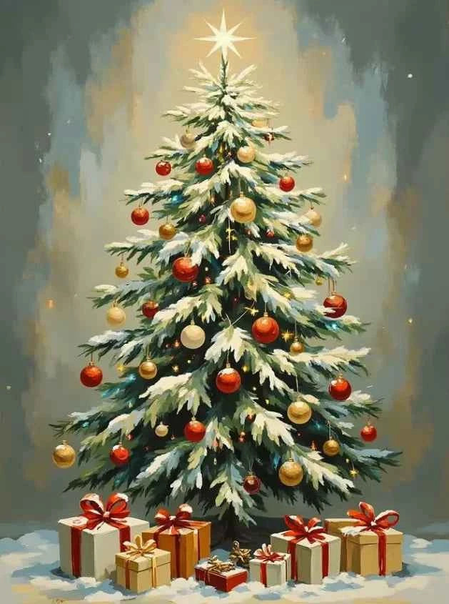 Christmas Tree & Gifts Paint by Numbers Kit for Adult Beginners – Painterly Canvas, 5 Sizes