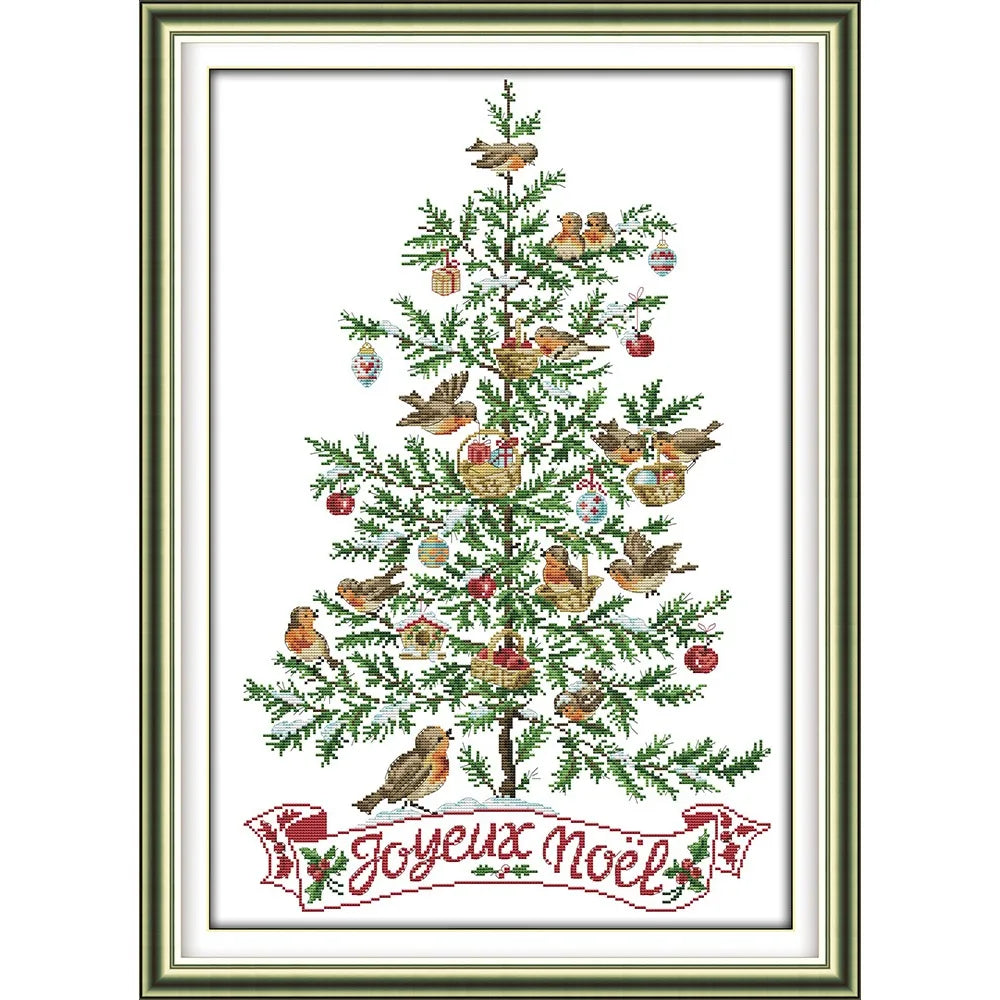 The Christmas tree with birds cross stitch kit 18ct 14ct 11ct count printed canvas stitching embroidery DIY handmade needlework