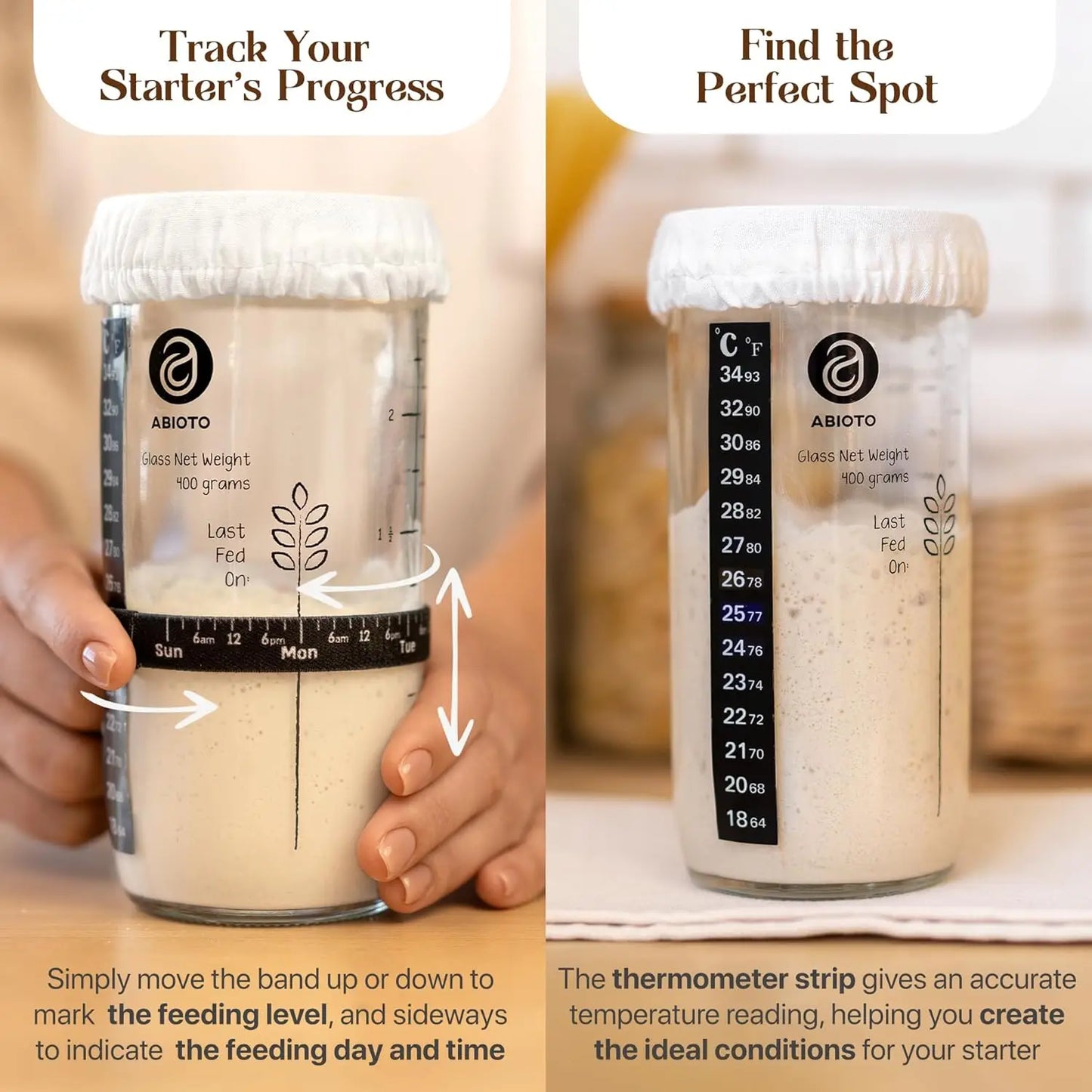Sourdough Starter Kit with Proofing Basket & Jar - Beginner Baking Supplies Set