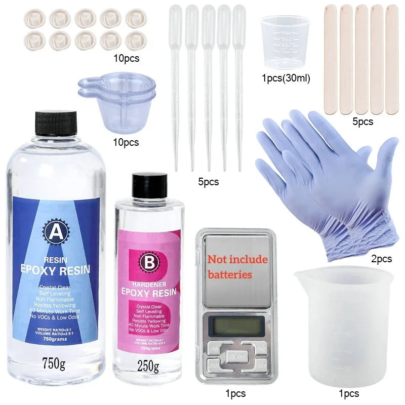 Epoxy Resin Kit - Crystal Clear Easy Mixing Includes: Sticks, Graduated Cups and Gloves