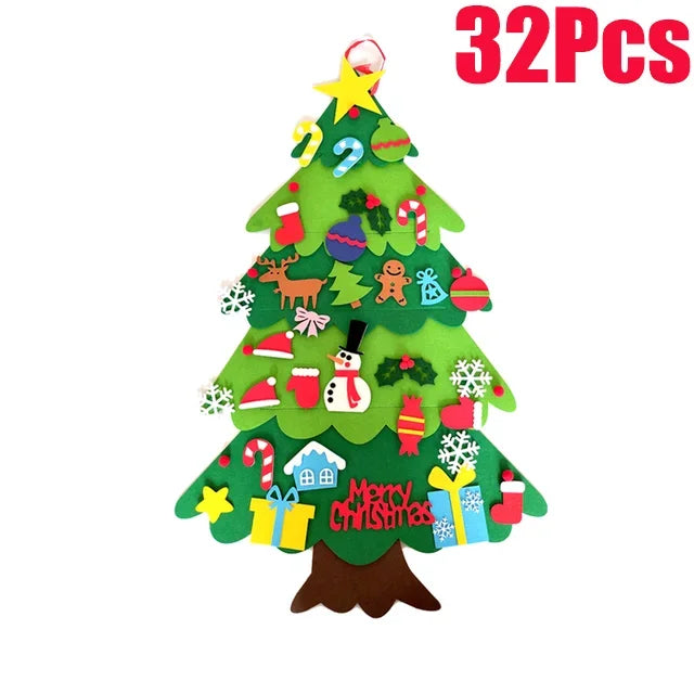 Felt Wall Christmas Tree for Kids – 100 x 70 cm with 32 Stick-On Ornaments, 3 Sets