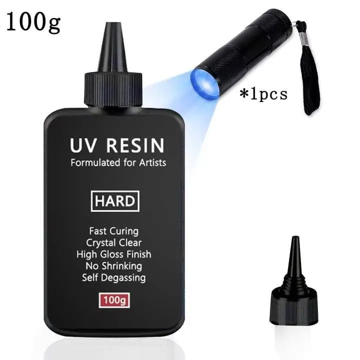 UV Resin-100/500g Crystal Clear Ultraviolet Curing UV Resin Kit with Light for Jewelry Making