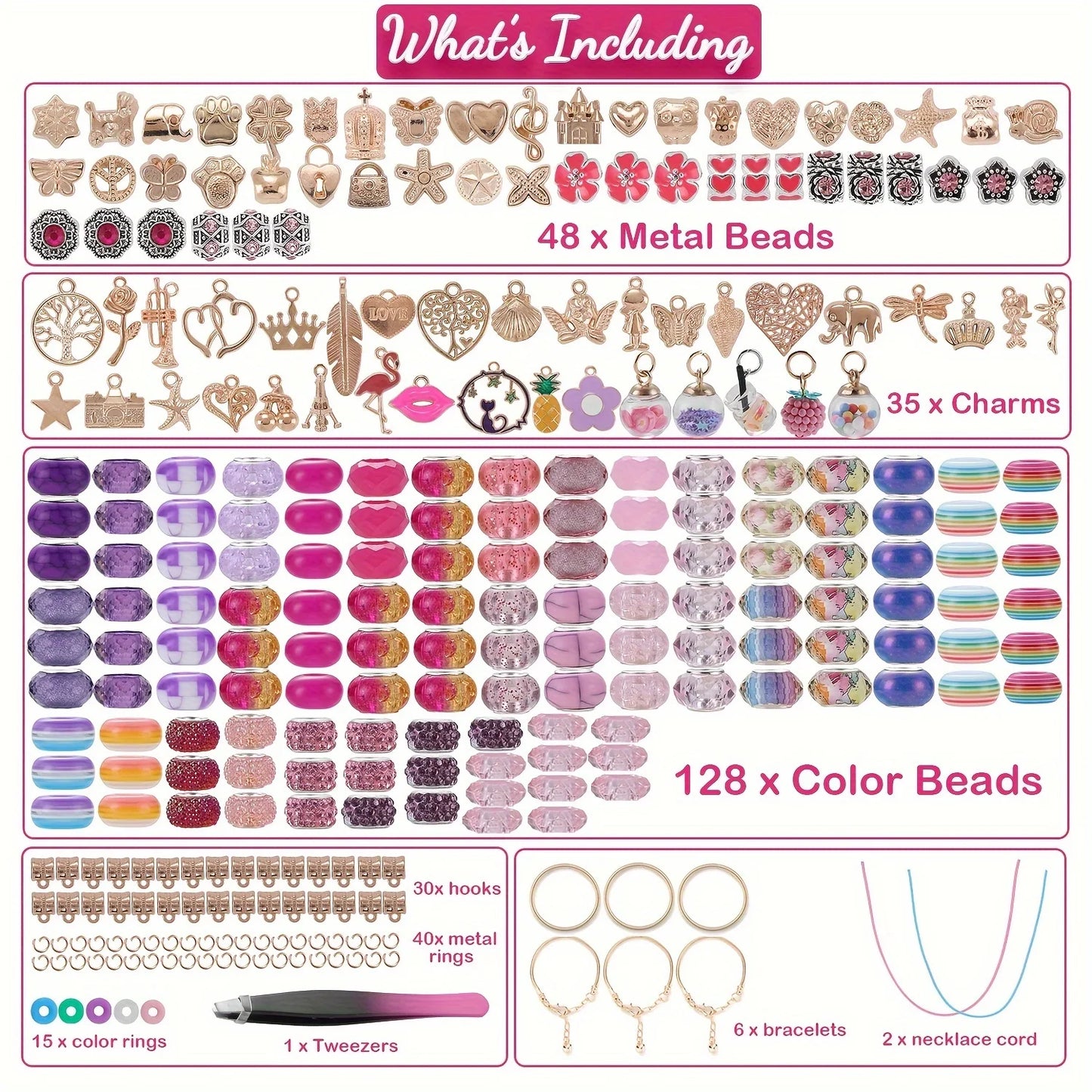 305 Pcs Charm Bracelet Making Kit, Beads for Friendship Bracelets or Necklaces