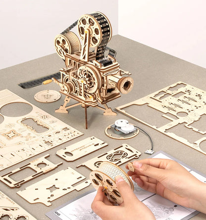 Robotime Hand Crank Projector Classic Film Vitascope 3D Wooden Puzzle Model