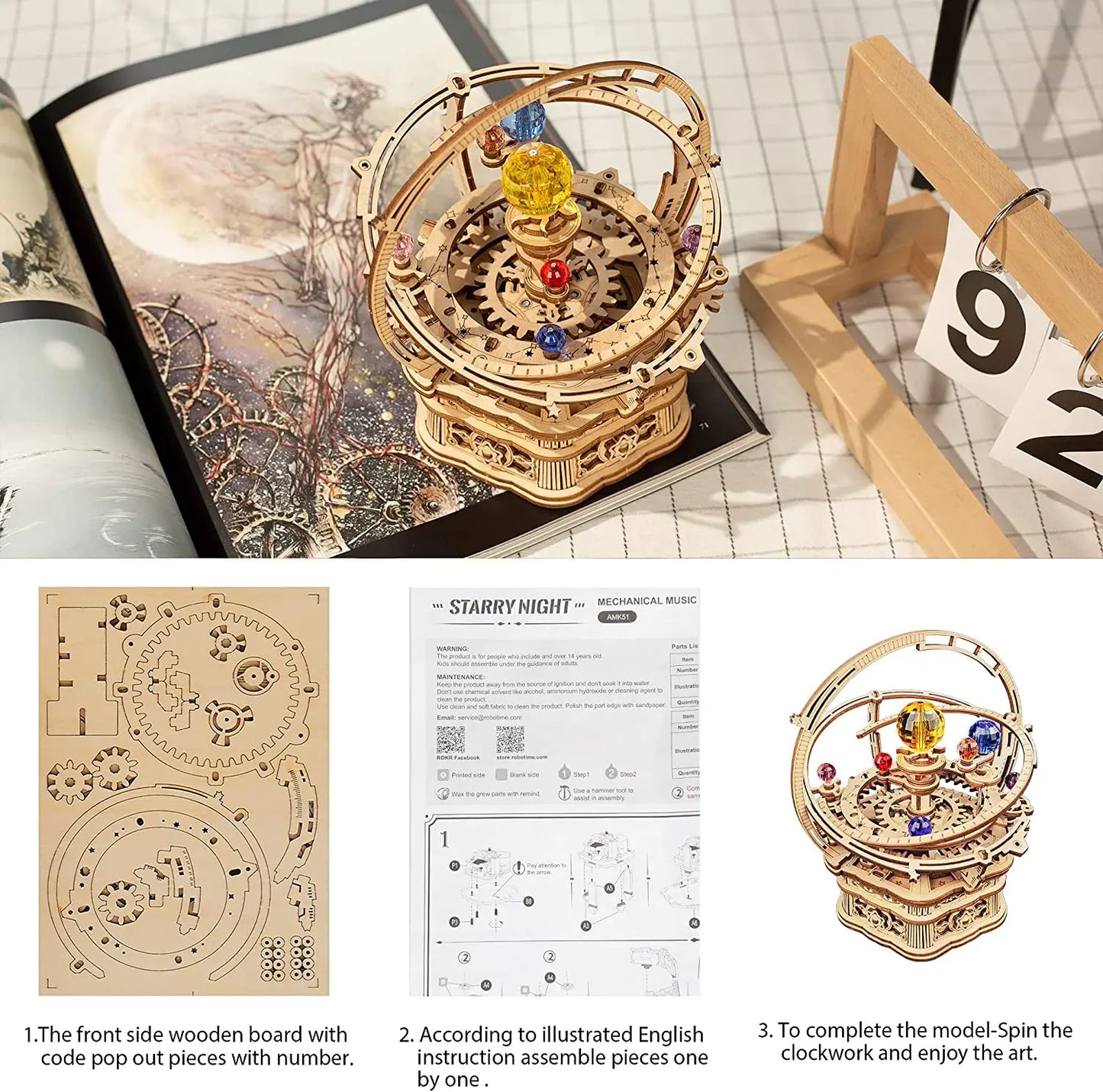 84pcs Rotatable 3D Wooden Music Box Model Building Kit