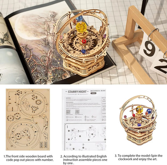 84pcs Rotatable 3D Wooden Music Box Model Building Kit