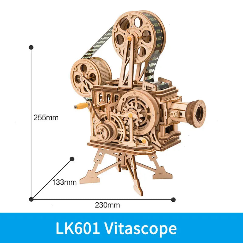 Robotime Hand Crank Projector Classic Film Vitascope 3D Wooden Puzzle Model
