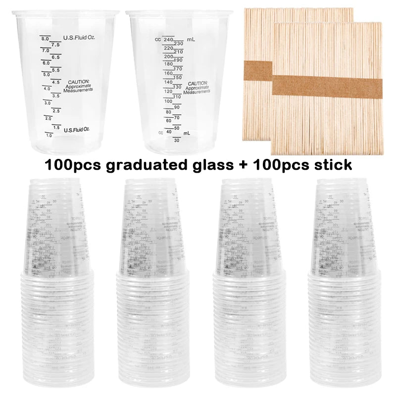 8oz Disposable Plastic Measuring Cups with Stirring Sticks for Epoxy Resin Mixing or Candle Wax Dying