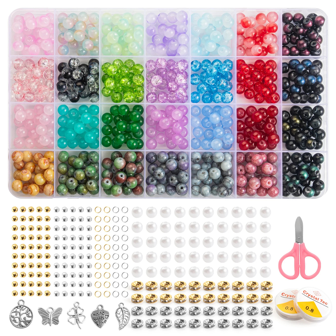 28 Colors - 8mm Round Crystal Beads with 1mm holes - Variety of Colors and Kits