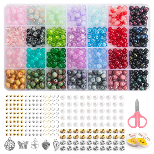 28 Colors - 8mm Round Crystal Beads with 1mm holes - Variety of Colors and Kits