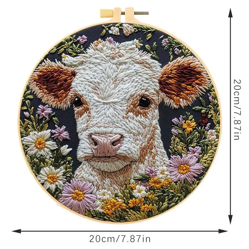 Cow and Flowers Embroidery Kit