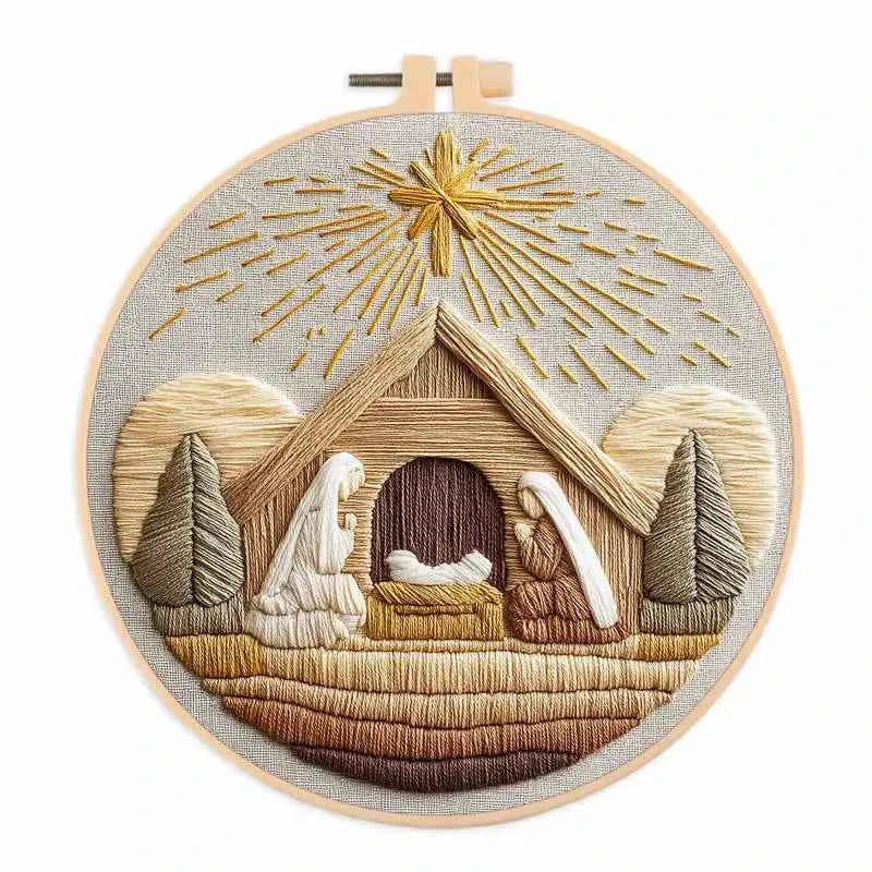 Nativity Embroidery Kit – Stamped Cotton Pattern with 20cm Hoop, 7 Designs