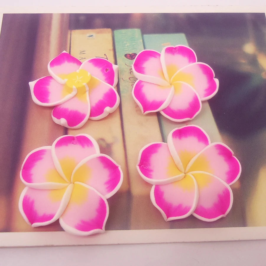 10pcs/Lots 30mm Polymer Clay Plumeria Rubra Flower Charming Petal Hole Diy Earrings Pendants Necklace Jewelry Making Materials
