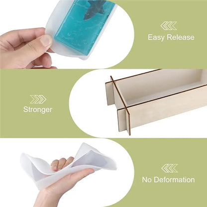 Rectangle Silicone Molds For Epoxy Resin Casting - 5 Sizes With Wooden Support