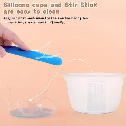 Set of Silicone Measuring Cups and Stir Sticks for Epoxy Resin Molds and Candle Making