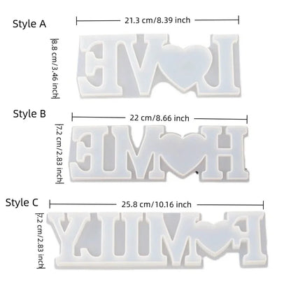 Family, Love, Home, Heart Shape Silicone Mold for Resin