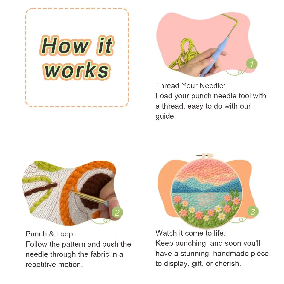 Flowers Punch Needle Kits - 20x20cm