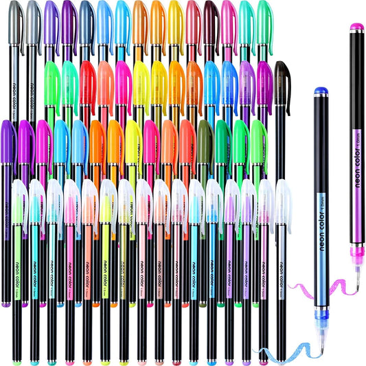 Glitter Neon Gel Pens - Sets of 24, 35, 48, or 60 Colored Metallic Glitter Pens