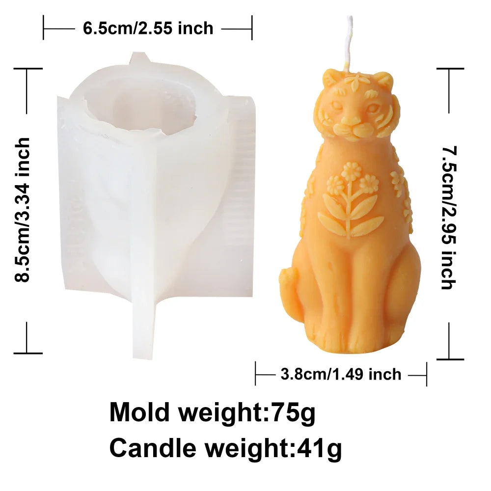 Silicone Molds of Tiger, Cat, Dog or Dinosaur for Candle Making
