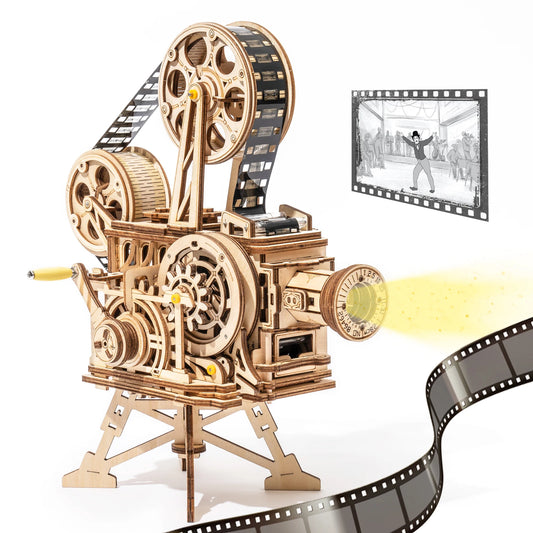 Robotime Hand Crank Projector Classic Film Vitascope 3D Wooden Puzzle Model