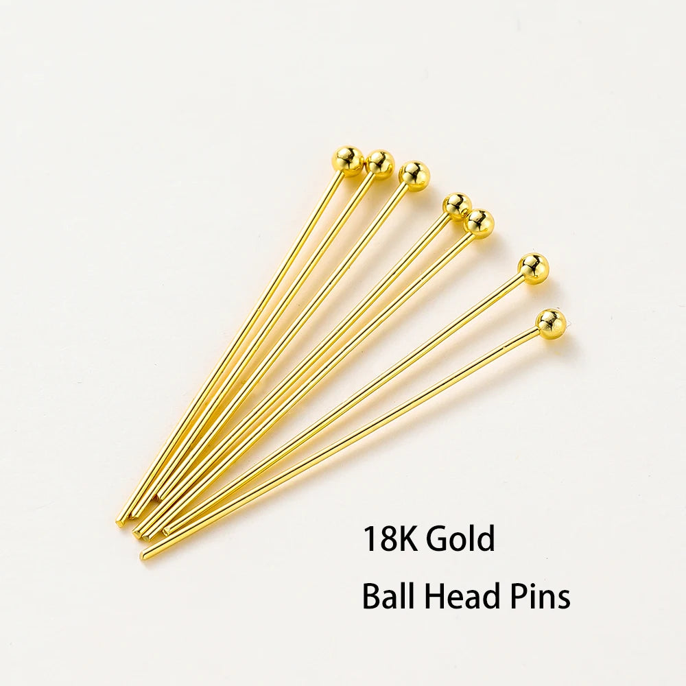 100pcs 16-50mm Flat Head, Ball and Eye Head Pins - Silver, Rhodium, Platinum and Gold - Jewelry Making Findings