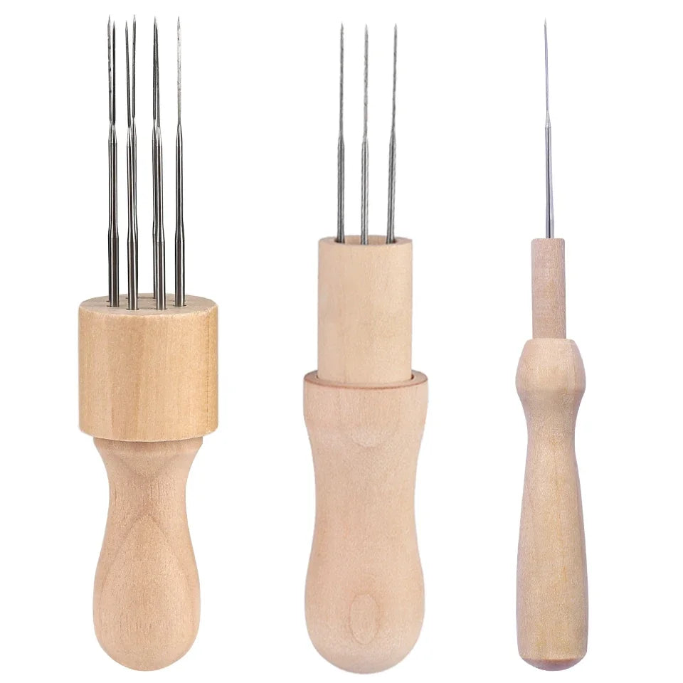 3 Sizes of Wool Felting Needles - Wood Handle for DIY Wool Felting Projects