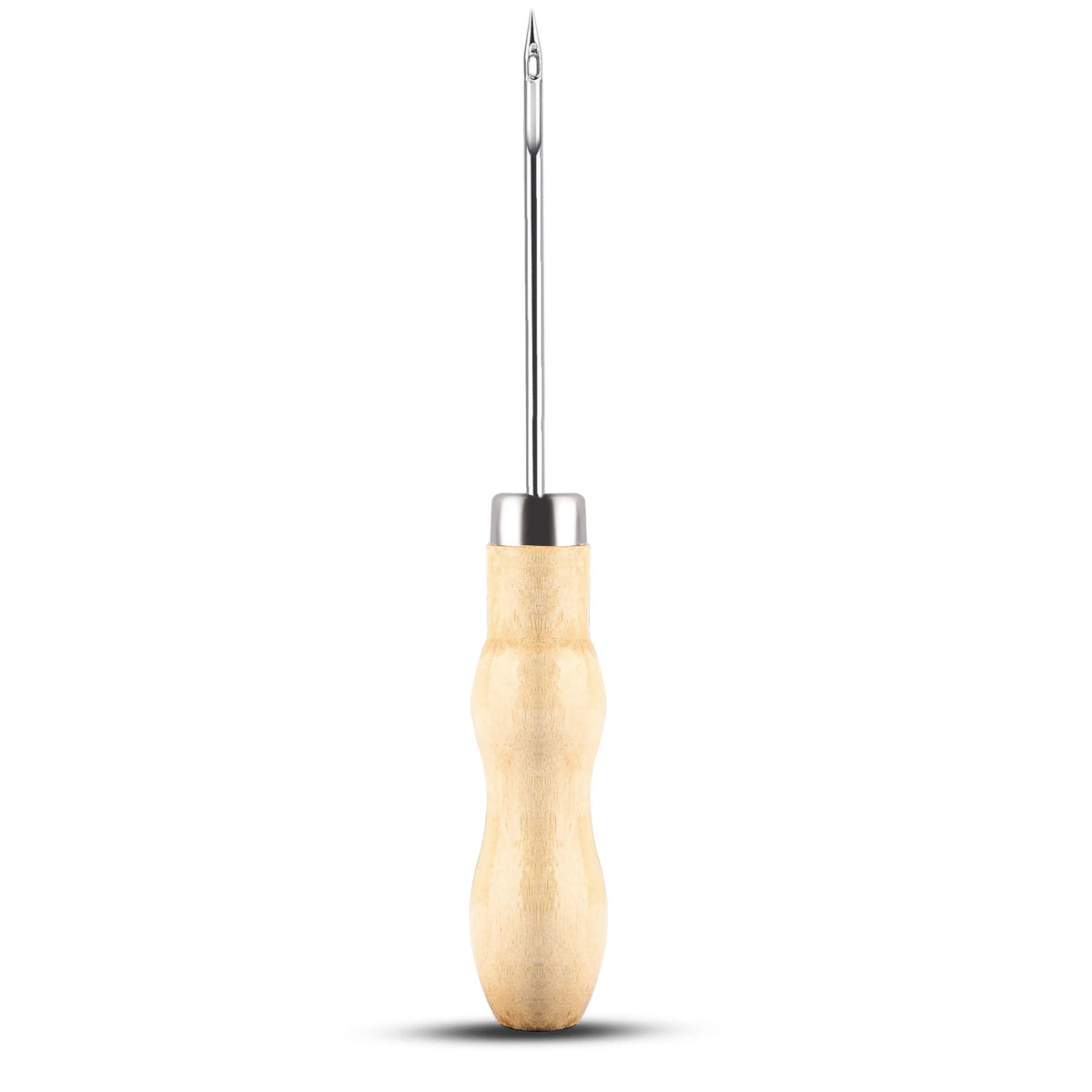 Metal candle wick threading drill with a wood handle