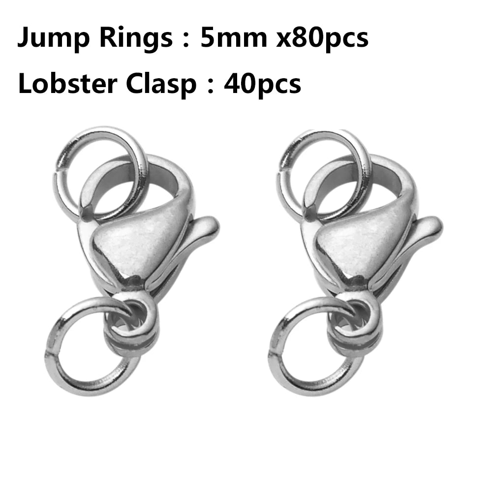 20-40pcs Gold Stainless Steel Lobster Clasps, Hook, Connector, Jump Rings for Bracelet or Necklace