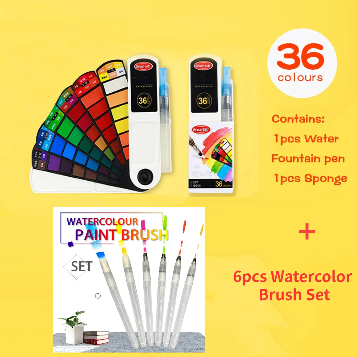 Foldable Travel Watercolor Set With Water Brush Pen - 18/24/36 colors