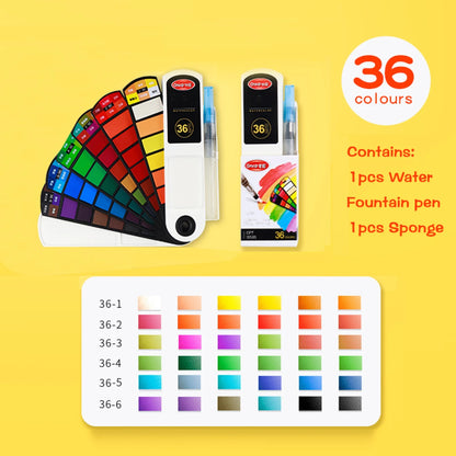 Foldable Travel Watercolor Set With Water Brush Pen - 18/24/36 colors