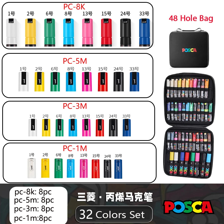POSCA Multi-Color Marker Pen Set with case