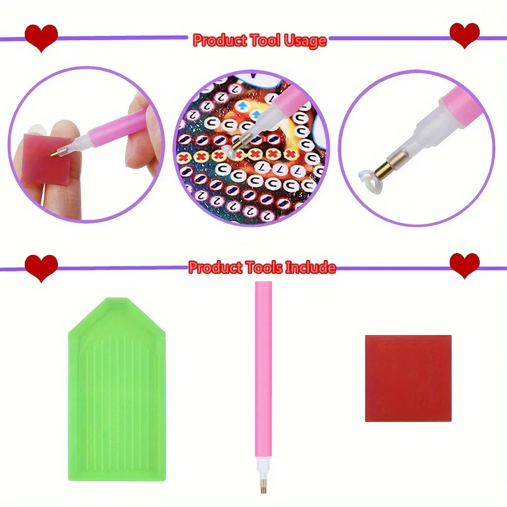 Set of diamond art tools with a focus on product usage and included items.