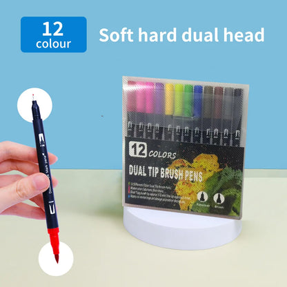 Double-Ended Watercolor Pens  - Brush-pen and Hard-tip Ends - Available in sets of 12/36/48/60 Vibrant Colors